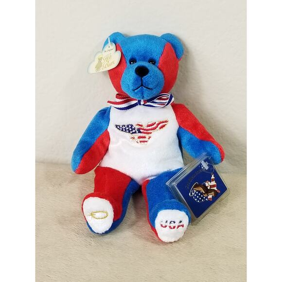 God Bless America Holy Bears 2001 Beanie Plush Patriotic 9" Red Blue White - Picture 2 of 12